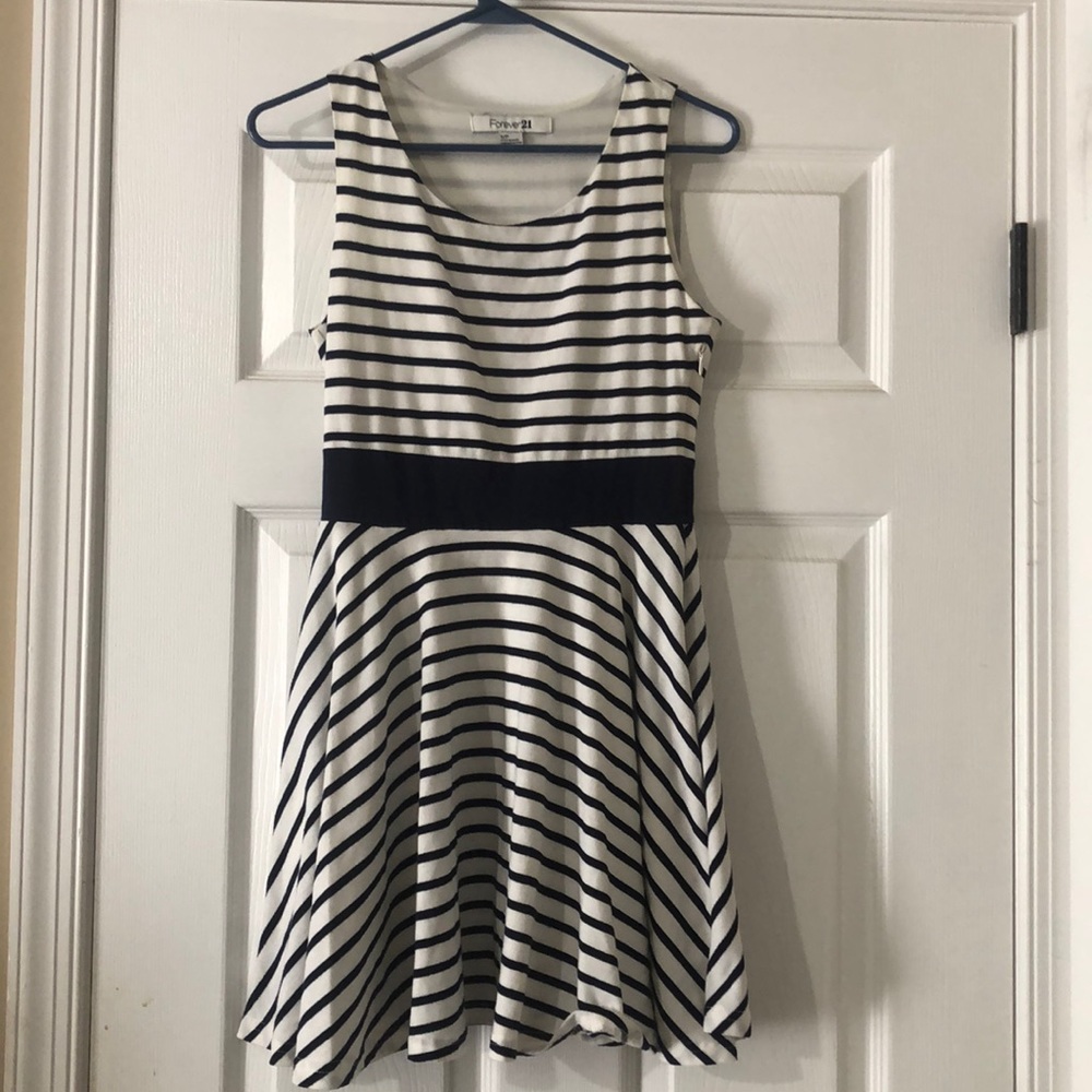 Navy and white striped dress